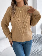 White Pointelle Knit Sweater - TEVQA