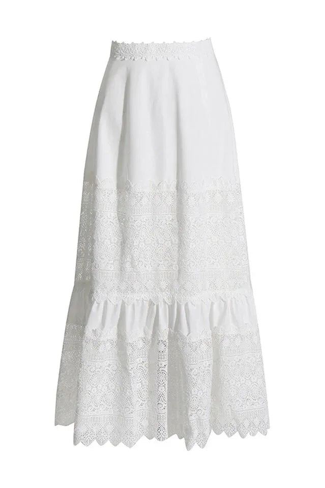 White lace maxi skirt set with cropped top - View 9 | TEVQA