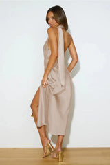 Elegant halter neck satin maxi dress - View 20 | TEVQA