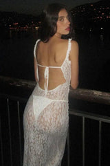 White Lace Maxi Dress - View 12 | TEVQA
