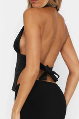 Women's Halter Neck Cropped Top in Satin - View 9 | TEVQA