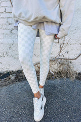 Leggings with a pastel checkerboard pattern