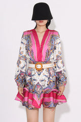 Paisley Print V-Neck Mini Dress With Belt | Dress In Beauty