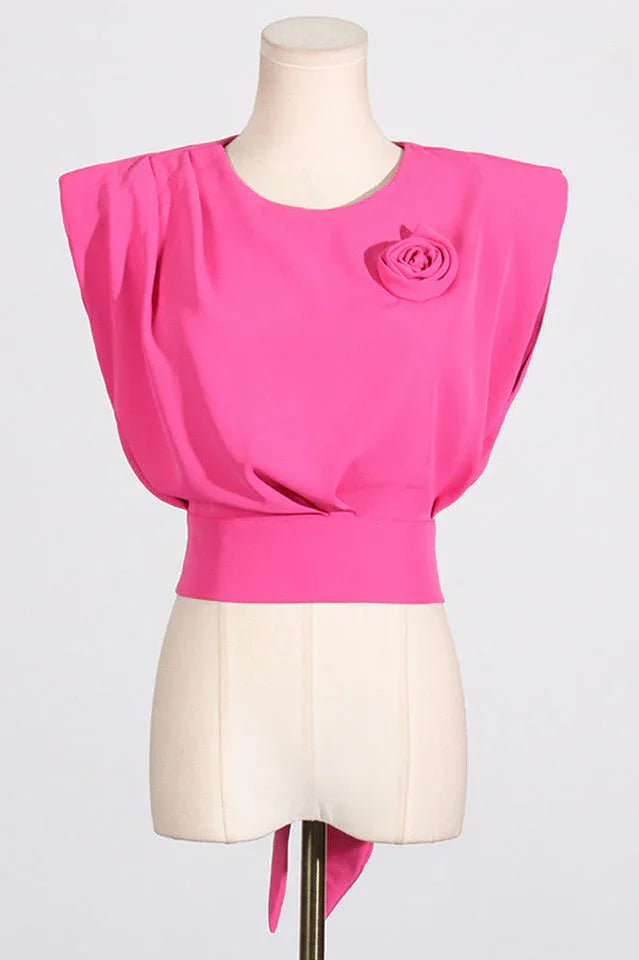 Sleeveless bow top and wide leg pants set - View 6 | TEVQA