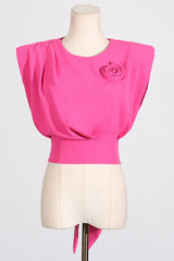 Sleeveless bow top and wide leg pants set - View 6 | TEVQA