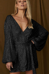 Sequin Puff Sleeve Mini Dress - View 16 | TEVQA