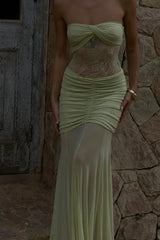 Khadijah Lace and Mesh Maxi Dress in Sage - View 8 | TEVQA