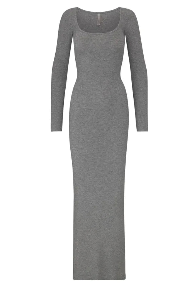 Ribbed Knit Square Neck Maxi Dress - View 18 | TEVQA