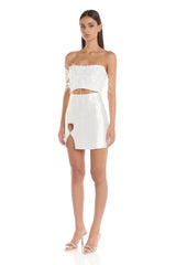 White feather sequin crop top and mini skirt set - View 7 | TEVQA
