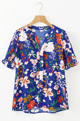 Vibrant Floral Print Puff Sleeve Chiffon Blouse - TEVQA