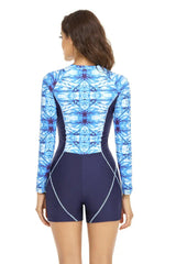 Long Sleeve One Piece Swimsuit with printed pattern and zipper closure - View 6 | TEVQA