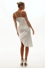 Wrap V Neck High Slit Draped Slip Midi Dress - TEVQA