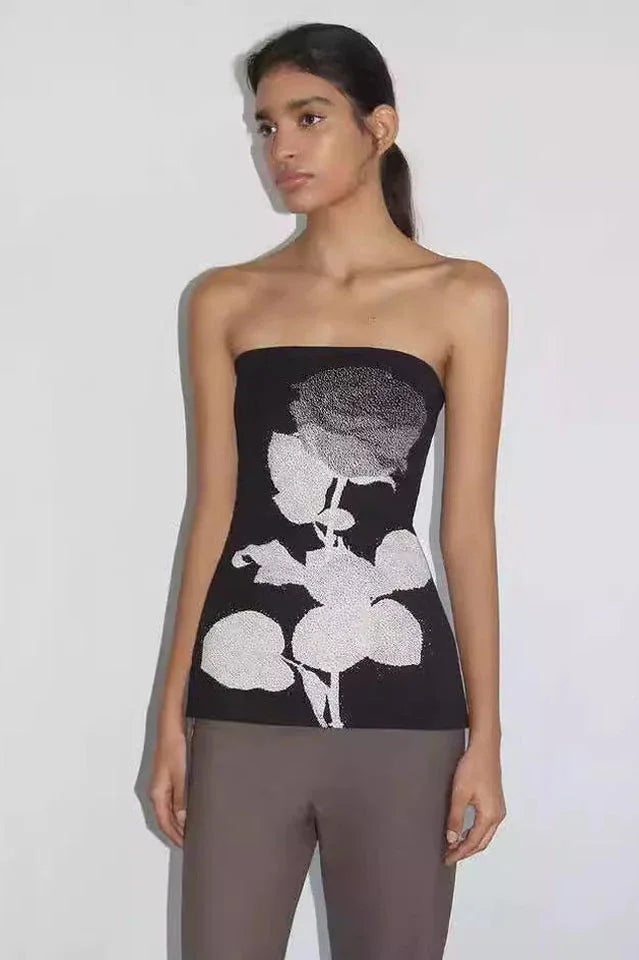 Conxita Strapless Tube Top with Rose Graphic - View 6 | TEVQA