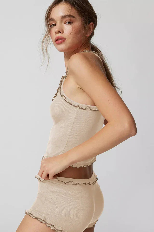 Ribbed knit corset top and shorts set - View 12 | TEVQA