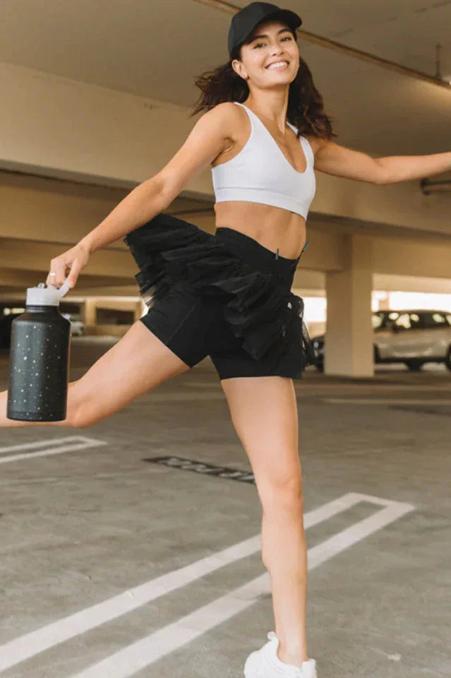 Pirouette Skort with Ruffled Tulle and Drawstring Waist - View 10 | TEVQA
