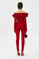 Off-shoulder rose applique fitted top - View 6 | TEVQA