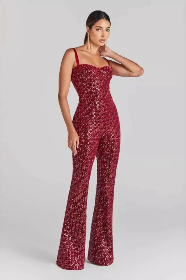 Lucinda Gold Sequin Jumpsuit - View 17 | TEVQA