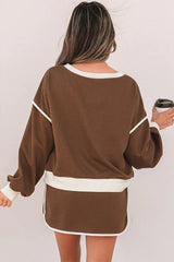 Forest green contrast trim pullover and skort set - View 12 | TEVQA