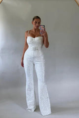 Lucinda Gold Sequin Jumpsuit - View 13 | TEVQA