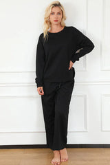 Textured Long Sleeve Top & Pants Set - TEVQA