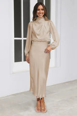 High Neck Satin Midi Dress - View 20 | TEVQA