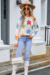 Retro floral knit pullover sweater - View 9 | TEVQA