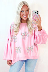 Coquette Pink Bow Applique Sweatshirt - TEVQA