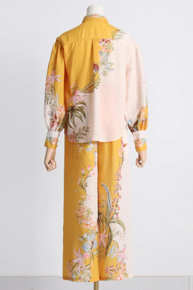 Floral Linen Shirt and Wide Leg Pants Set - View 9 | TEVQA