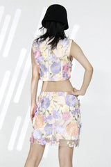 Floral applique crop top and mini skirt set - View 6 | TEVQA