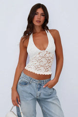 Lilac Bloom Floral Lace Halter Top - View 6 | TEVQA
