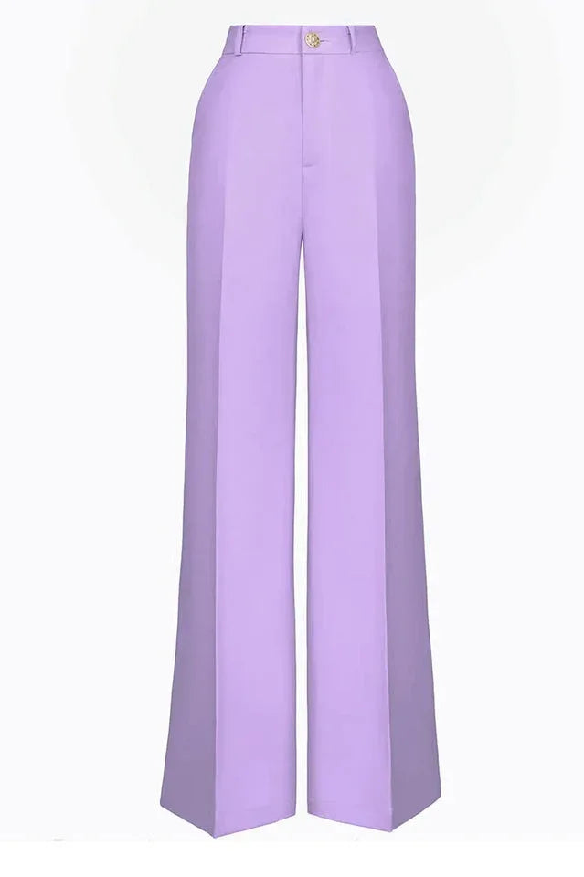 Front view of lavender wide-leg trousers