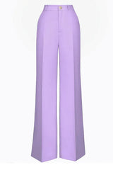 Front view of lavender wide-leg trousers