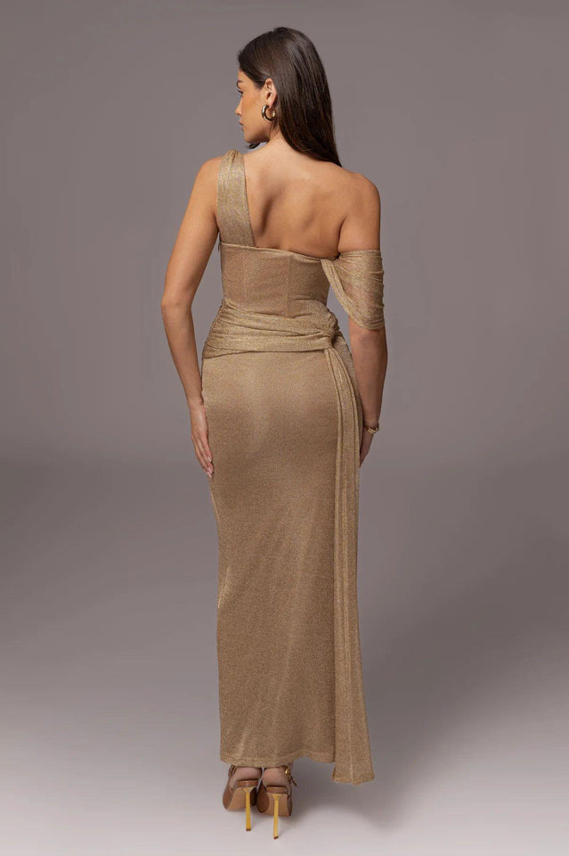 Gold Draped Metallic Maxi Dress | Dress In Beauty