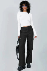 Ribbed knit long sleeve top with open back - View 9 | TEVQA
