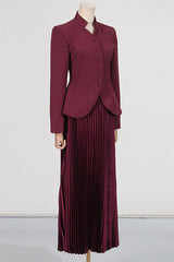 Mandarin Collar Peplum Jacket and Pleated Skirt Set - View 7 | TEVQA