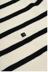 Wool Cashmere Sailor Collar Sweater - Striped Half-Zip Knit Pullover - TEVQA
