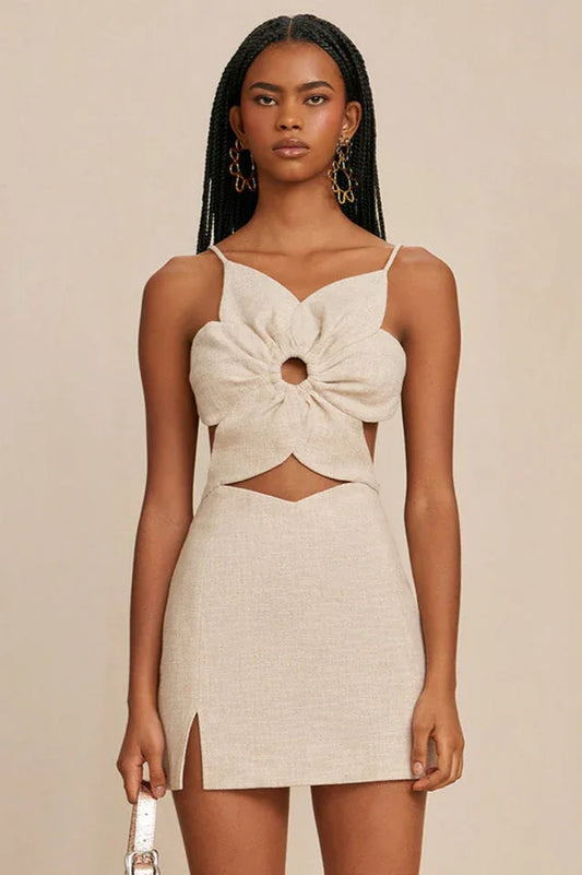 Alma Flower Detail Cut Out Midi Dress - TEVQA
