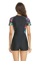 Surf print long sleeve one piece swimsuit with mock neck and zipper closure - View 9 | TEVQA