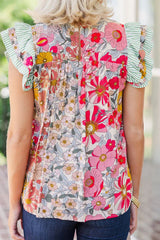 Women’s Floral Print Ruffle Sleeve Blouse - TEVQA