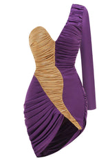 One sleeve purple mini dress with gold accent - View 8 | TEVQA