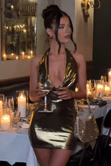 Metallic halter mini dress - View 6 | TEVQA