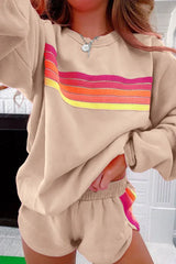 Pink Wave of Hope Retro Rainbow Sweatshirt & Shorts Lounge Set - View 9 | TEVQA
