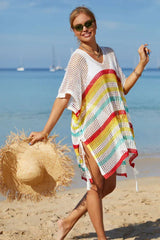 Rainbow Stripe Openwork Slit Cover Up - View 13 | TEVQA