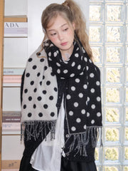 Black White Polka Dot Reversible Oversized Scarf