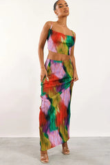 Pleated cow neck top and maxi skirt set - View 9 | TEVQA