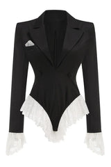 V Neck Lace Embellished Blazer - TEVQA