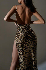 Cowl Neck Split Satin Dress - View 6 | TEVQA