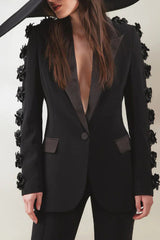 Leonie Flower Embellished Black Blazer | Dress In Beauty