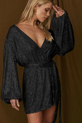 Sequin Puff Sleeve Mini Dress - View 17 | TEVQA