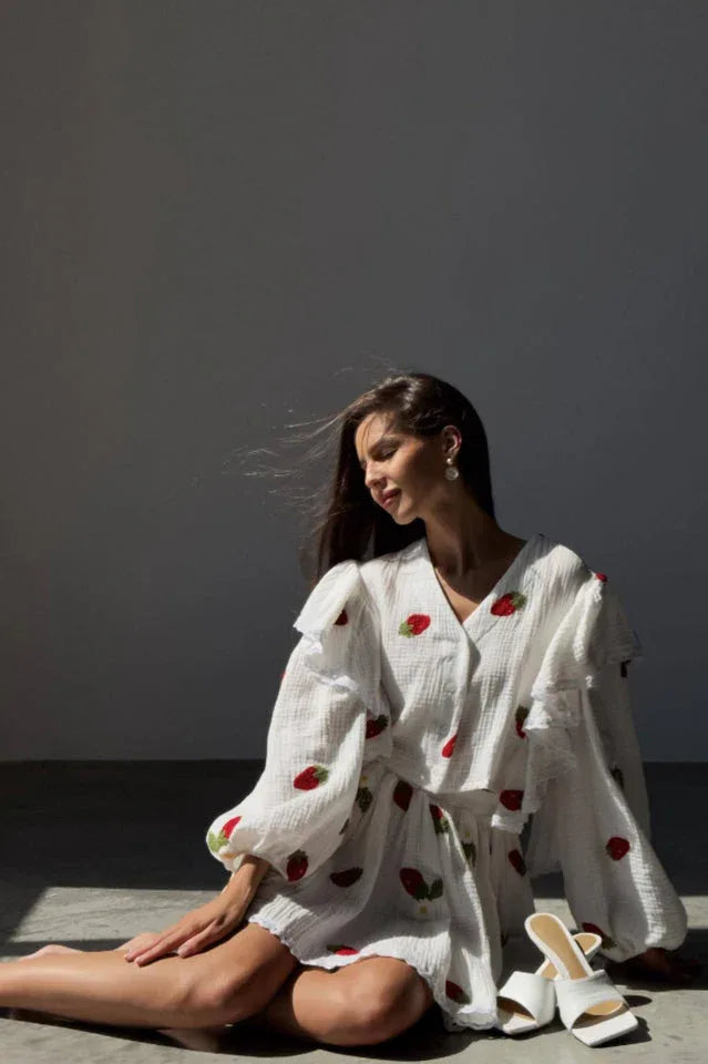 Strawberry Print Skirt Set - View 8 | TEVQA